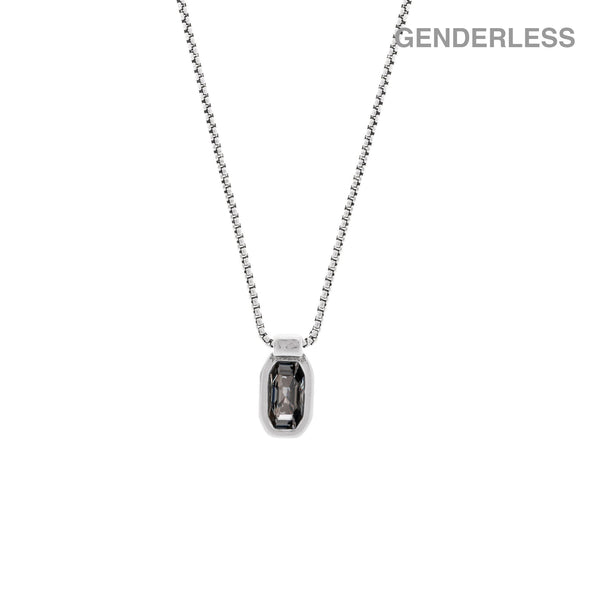 Sterling silver plated mini-cube short chain necklace hanging rectangle with one crystal