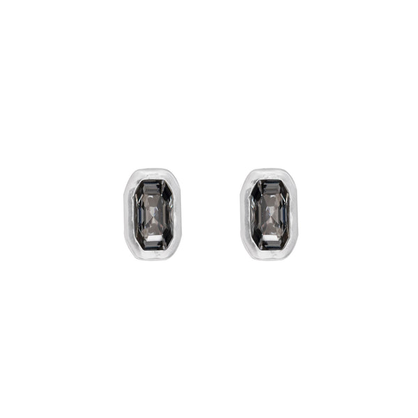 Silver Smoky Quartz Stud Earrings With Rectangle, Dark Grey Crystal