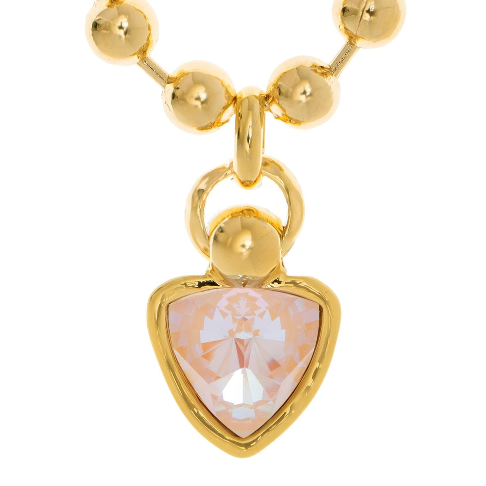 Gold Ball Necklace, Gold plated big-ball chain necklace with one triangle crystal charm