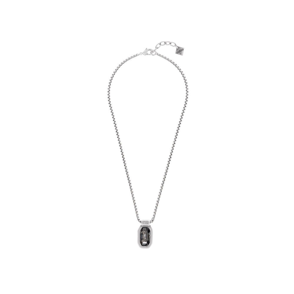 Sterling silver plated mini-cube short chain necklace hanging rectangle with one crystal