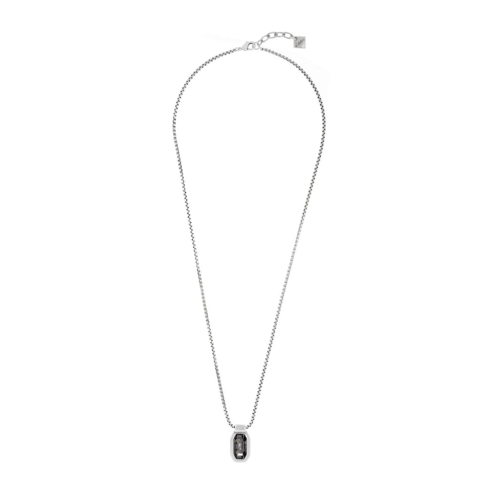 Sterling silver plated mini-cube long chain necklace hanging rectangle with one crystal