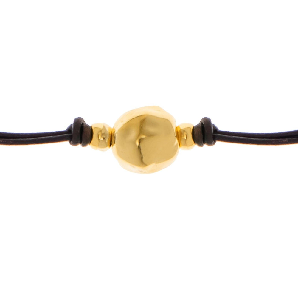 Gold Ball Necklace, Gold plated leather cord necklace with a central irregular ball bead