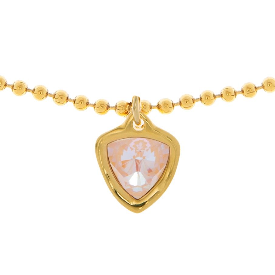 Gold Plated mini-ball chain necklace with one triangle crystal charm