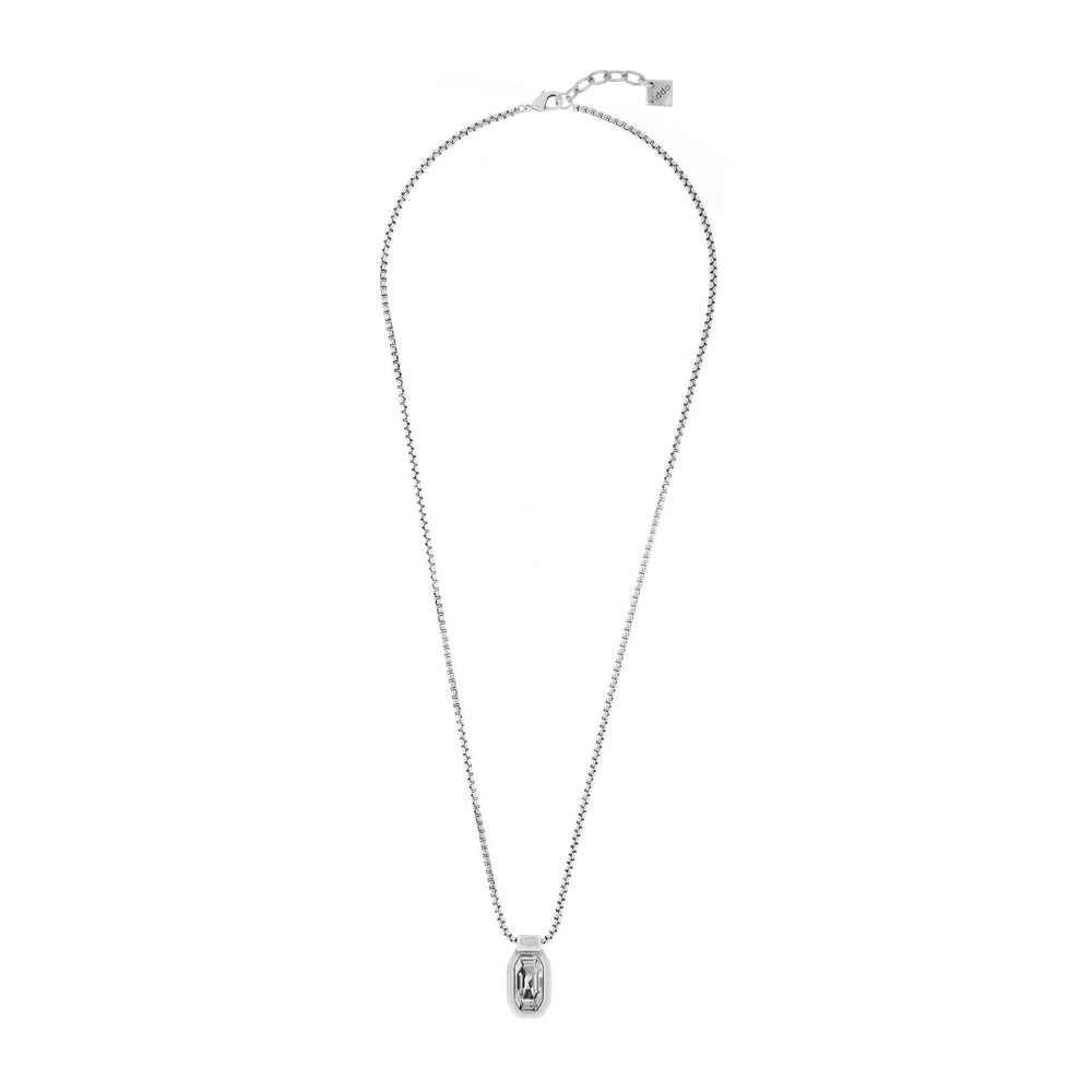 Sterling silver plated mini-cube long chain necklace hanging rectangle with one crystal