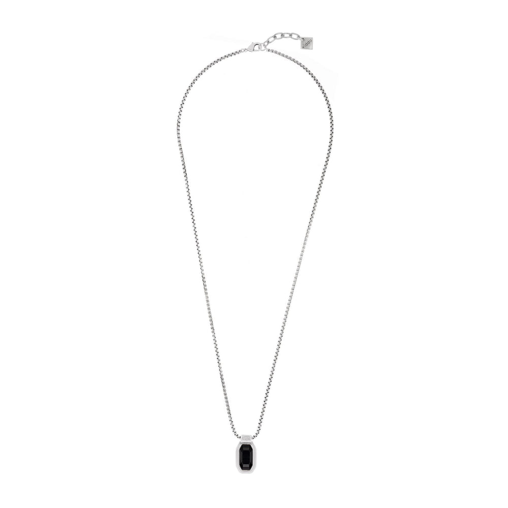 Sterling silver plated mini-cube long chain necklace hanging rectangle with one crystal